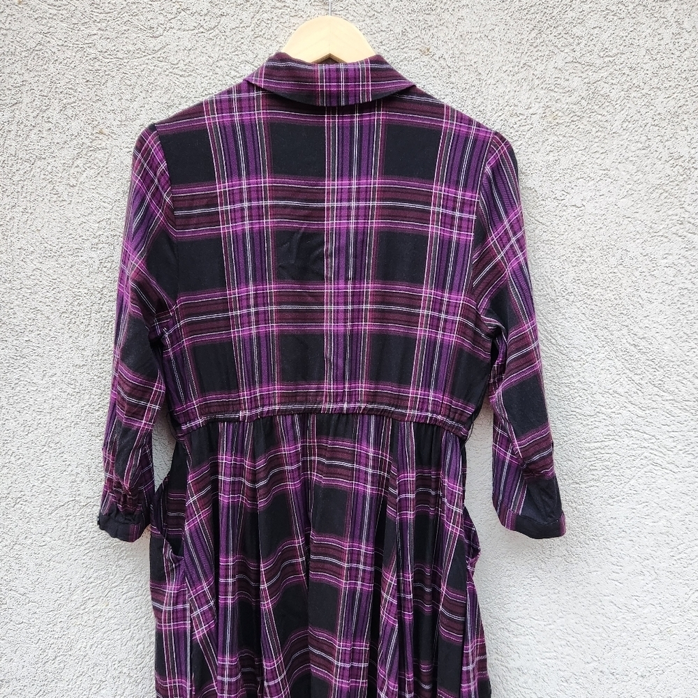 Torrid Dress Women's 00 Medium Purple Black Plaid Long Sleeve Challis No Belt - Picture 8 of 10